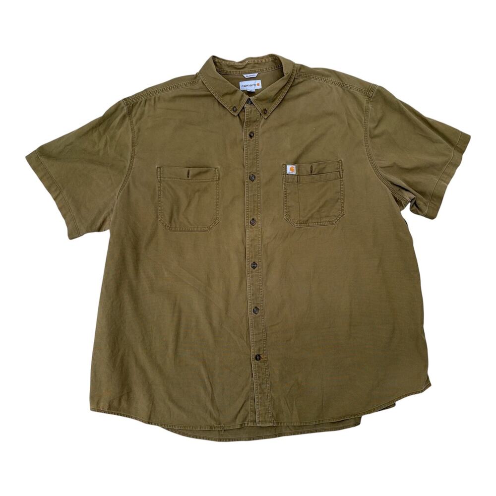 Carhartt Men Olive Green Rugged Flex Relaxed Fit Short Sleeved Work Shirt Sz 4XL